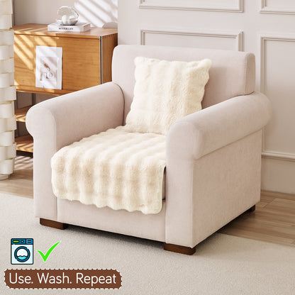 Premium Faux Rabbit Fur Anti Slip Sofa Mat for 1/2/3 Seater, Beige