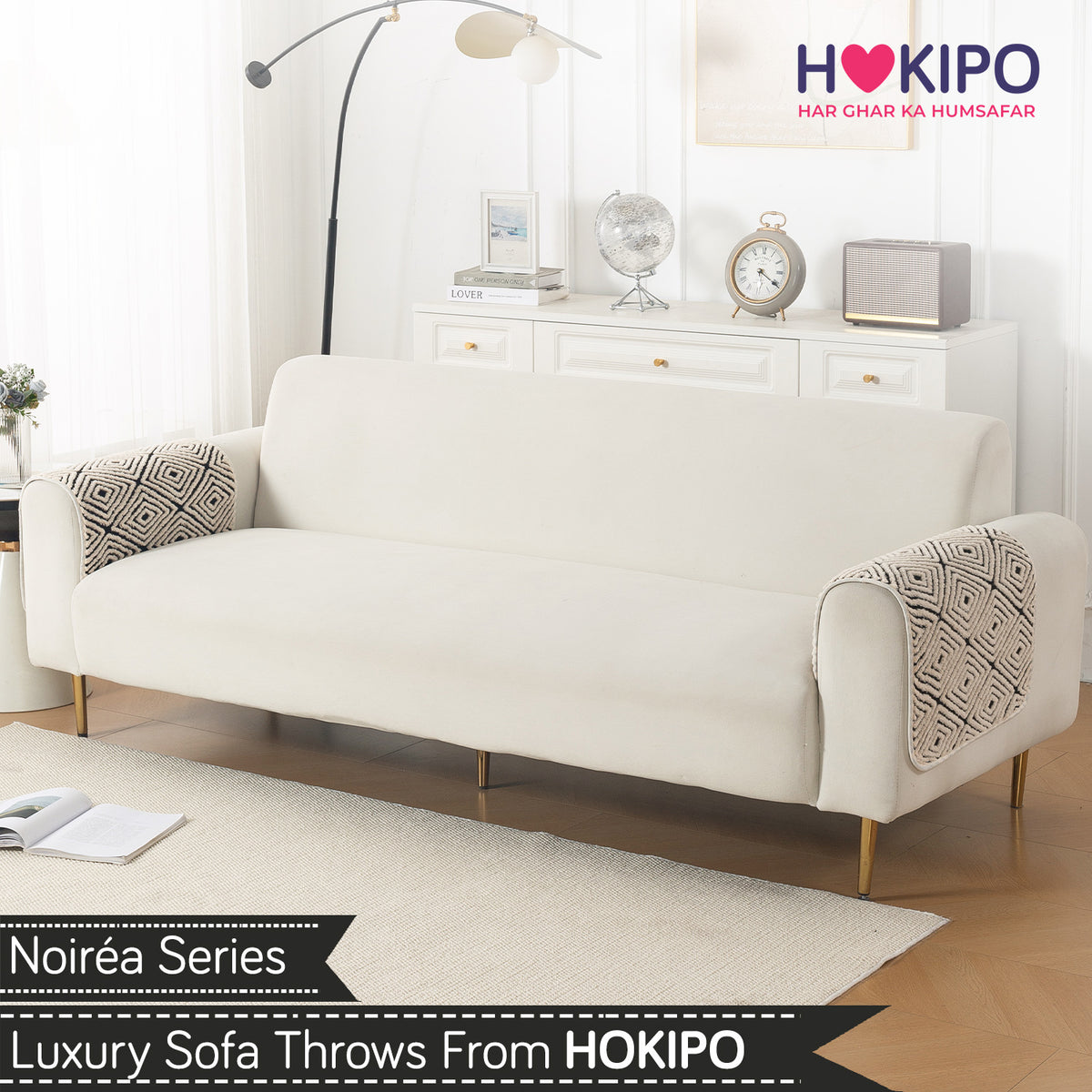 Luxury Plush Sherpa Anti-Slip Sofa Cover Mat, 'Noirea Series'| Geometric Diamond