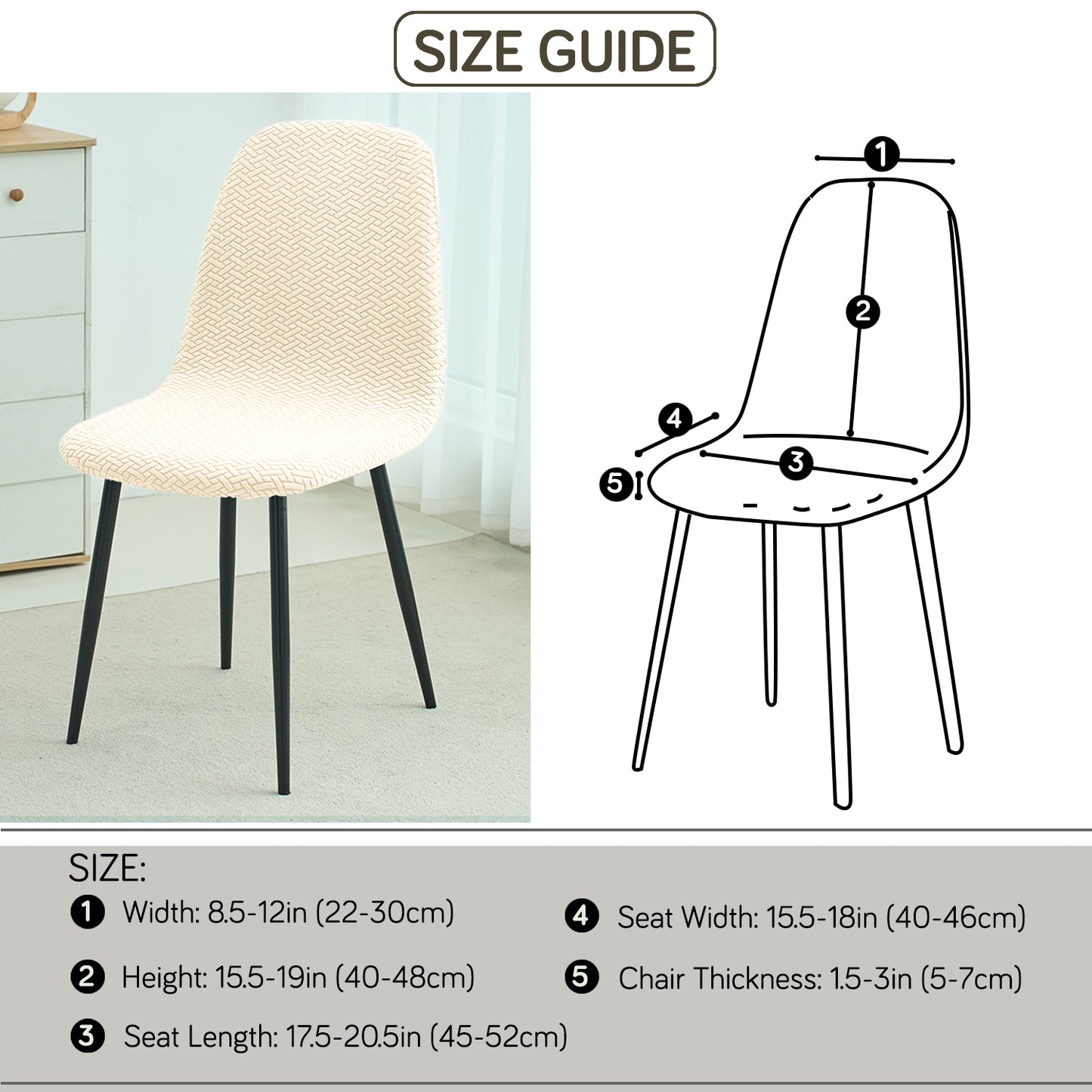 HOKIPO Premium Jacquard Fully Covered Cover for Mid Century Modern Dining Chair, Beige