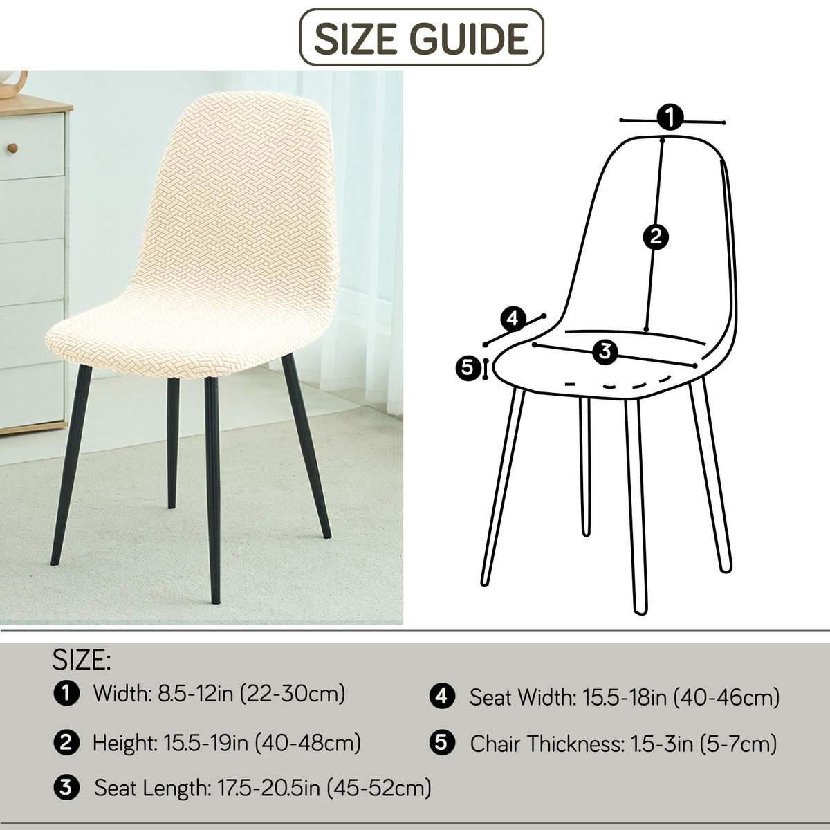 Premium Jacquard Fully Covered Cover for Mid Century Modern Dining Chair, Beige