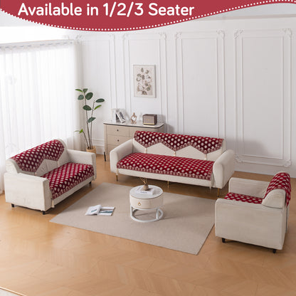 Heritage Weave Premium Jacquard Sofa Cover Set with Tassels -  Crimson Red