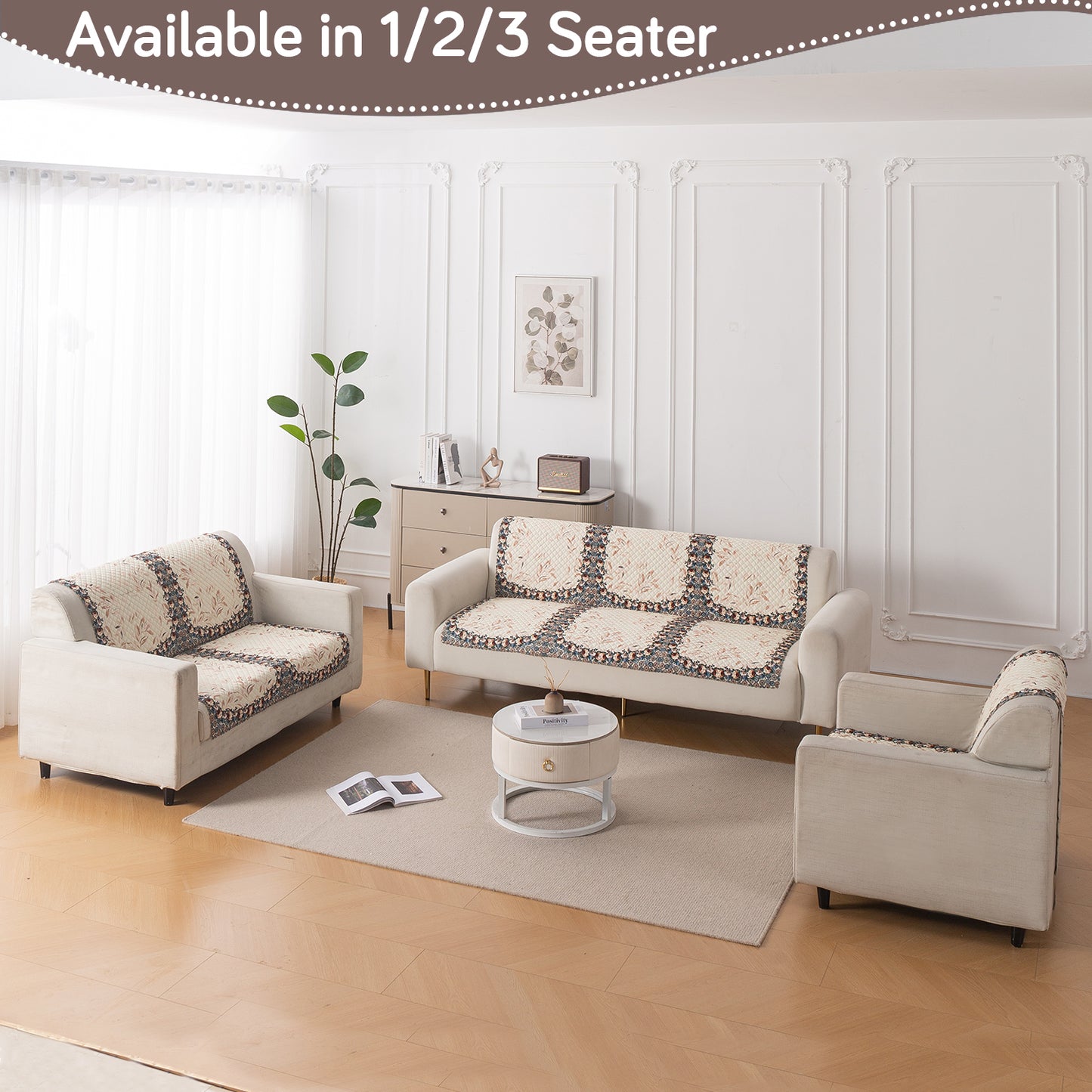 LoomVerse Quilted Sofa Cover Set Washable Sofa Panel for Seat & Back - Petal Harmony