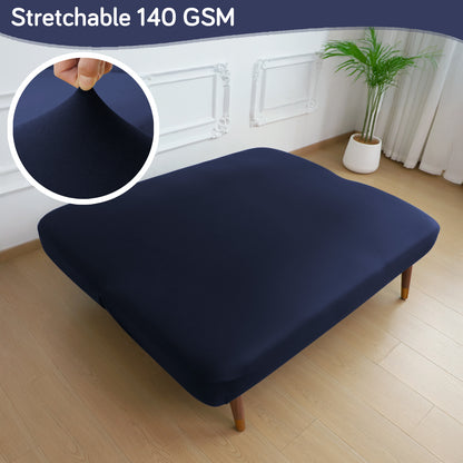 SereneSolids Stretchable Elastic Armless Sofa Cover – 140 GSM, Futon Slipcover, Easy Fit, Navy Blue
