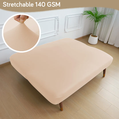 SereneSolids Stretchable Elastic Armless Sofa Cover – 140 GSM, Futon Slipcover, Easy Fit, Beige