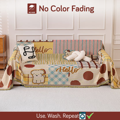 All-Season Chenille Sofa Throw, Patchwork Puppy Series