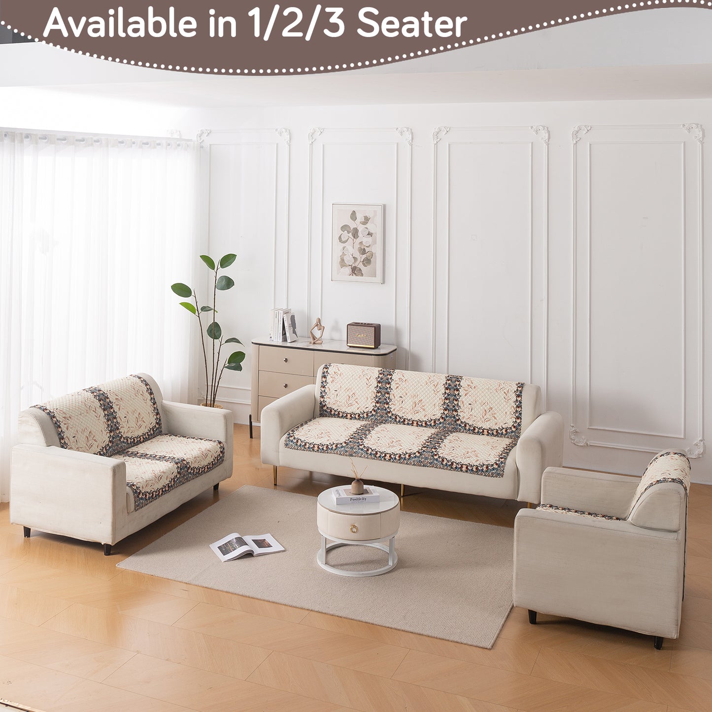 LoomVerse Quilted Sofa Cover Set Washable Sofa Panel for Seat & Back - Petal Harmony