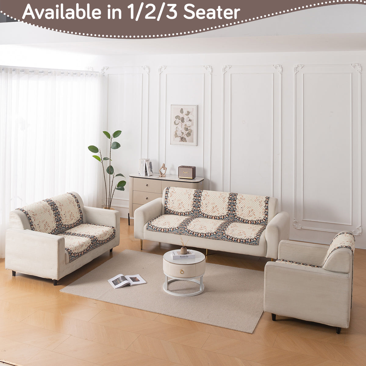 LoomVerse Quilted Sofa Cover Set Washable Sofa Panel for Seat & Back - Petal Harmony