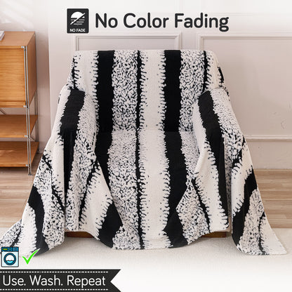Buy Black Colour Luxury Wavy Plush Sofa Throw – Washable & Soft | HOKIPO