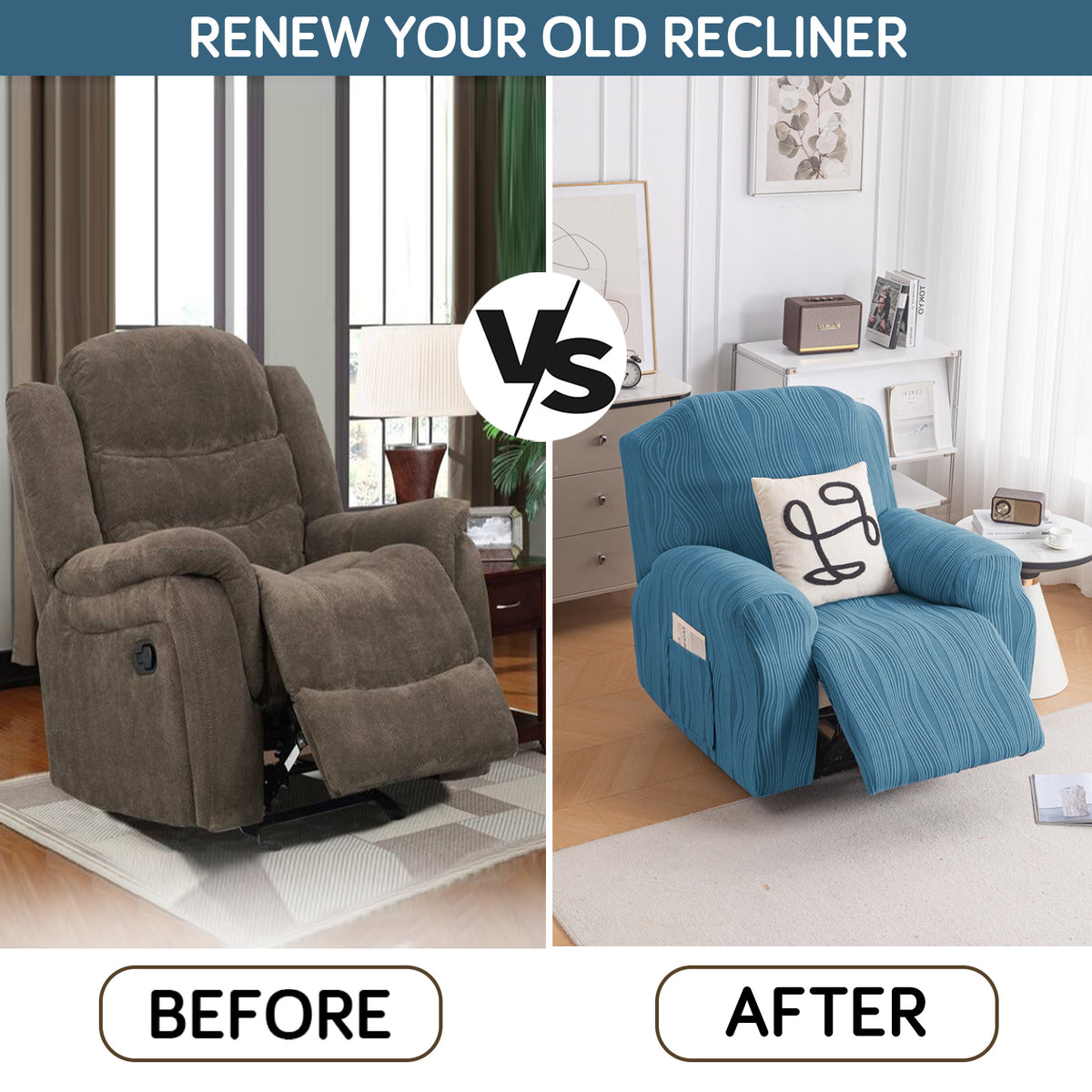 Renew Your Old Recliner For HOKIPO Knitting Jacquard Recliner Cover