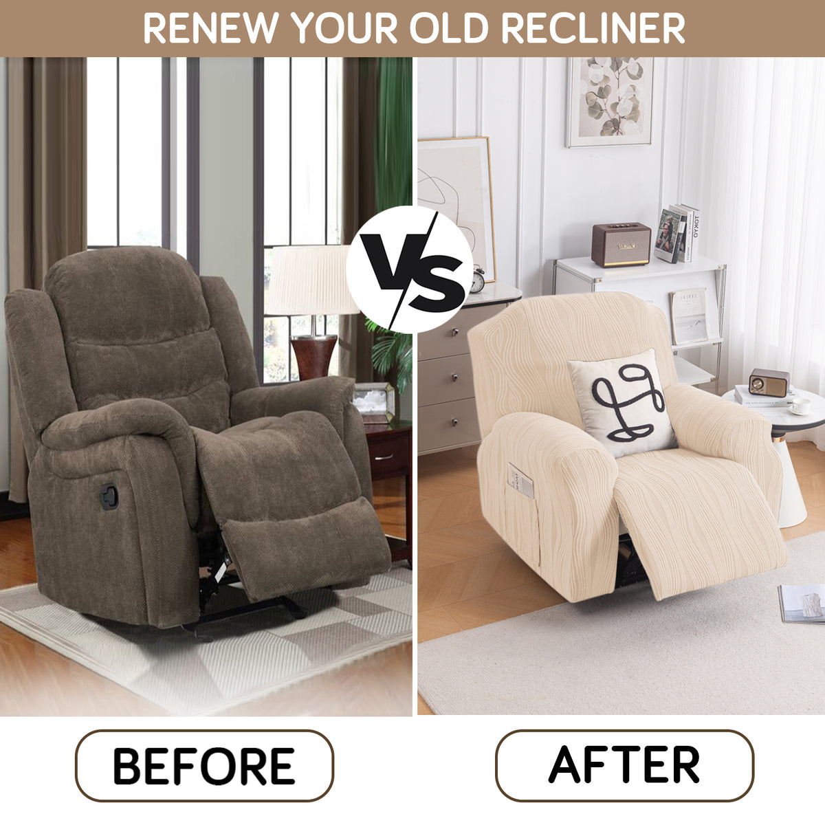 Renew Your Old Recliner For HOKIPO Knitting Jacquard Recliner Cover