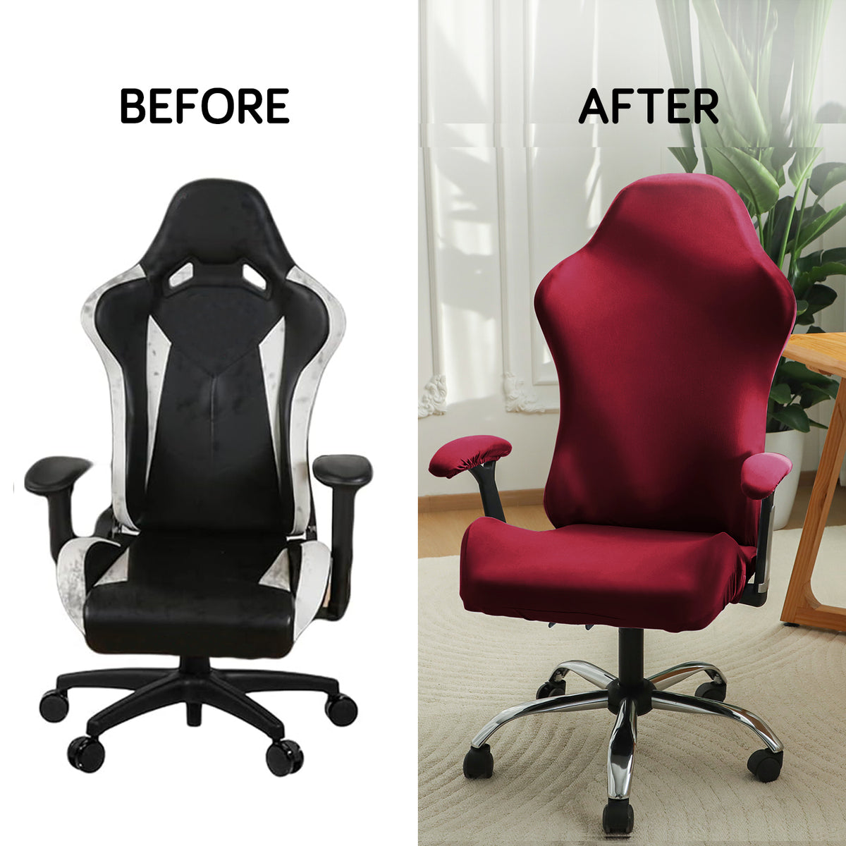 Gaming Chair Cover Stretchable Computer Rotating Chair Seat Covers Slipcover, Burgundy