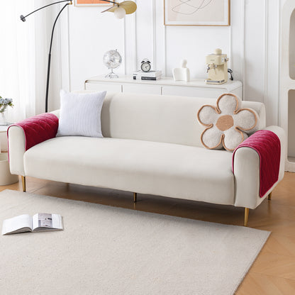 Diamond Tuft Plush Sofa Cover Mat, Raspberry Red