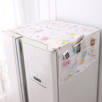 Small / Large Fridge Cover Top | For Smaller Single Door, Double Door and Bigger Double Door Refrigerator - Waterproof, Printed with 6 Side Pockets, Whimsical Bottles
