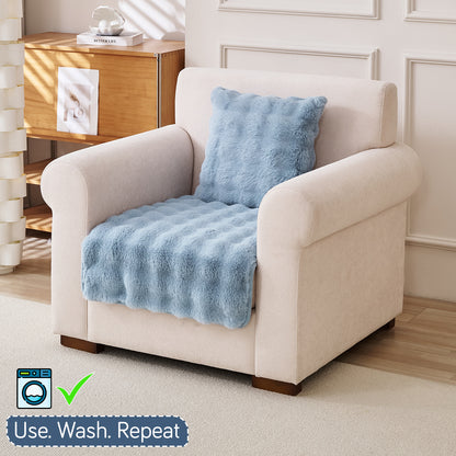 Premium Faux Rabbit Fur Anti Slip Sofa Mat for 1/2/3 Seater, Charm Blue