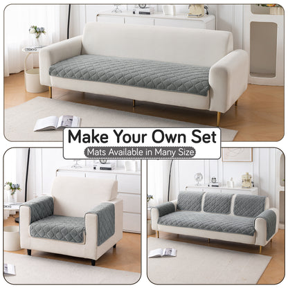 Diamond Tuft Plush Sofa Cover Mat, Stone Grey