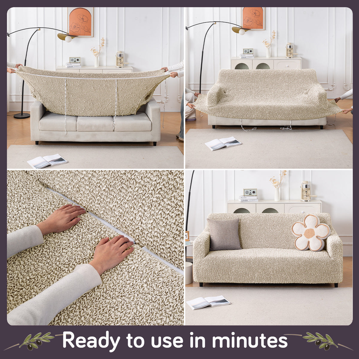 Italian Belissia Luxe Series' Super Stretchable Microfiber 1/2/3 Seater Sofa Cover, Snow Cream