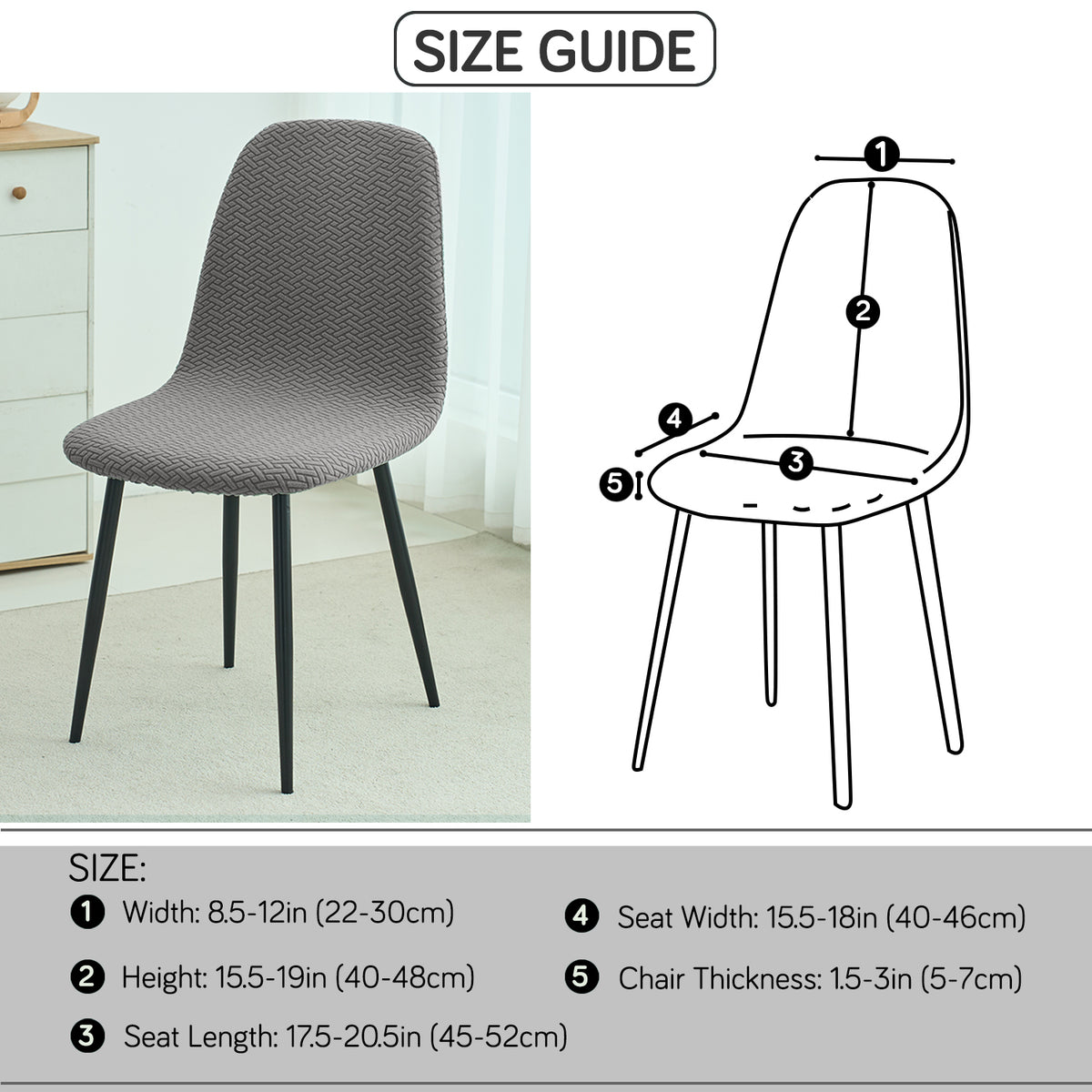 Premium Jacquard Fully Covered Cover for Mid Century Modern Dining Chair, Grey