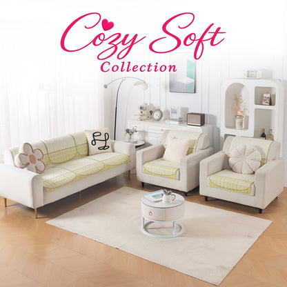 'Comfort Grid Series' Premium Quilted 5 (3+1+1) Seater Sofa Cover Set with Foam Filling | Butter Cream