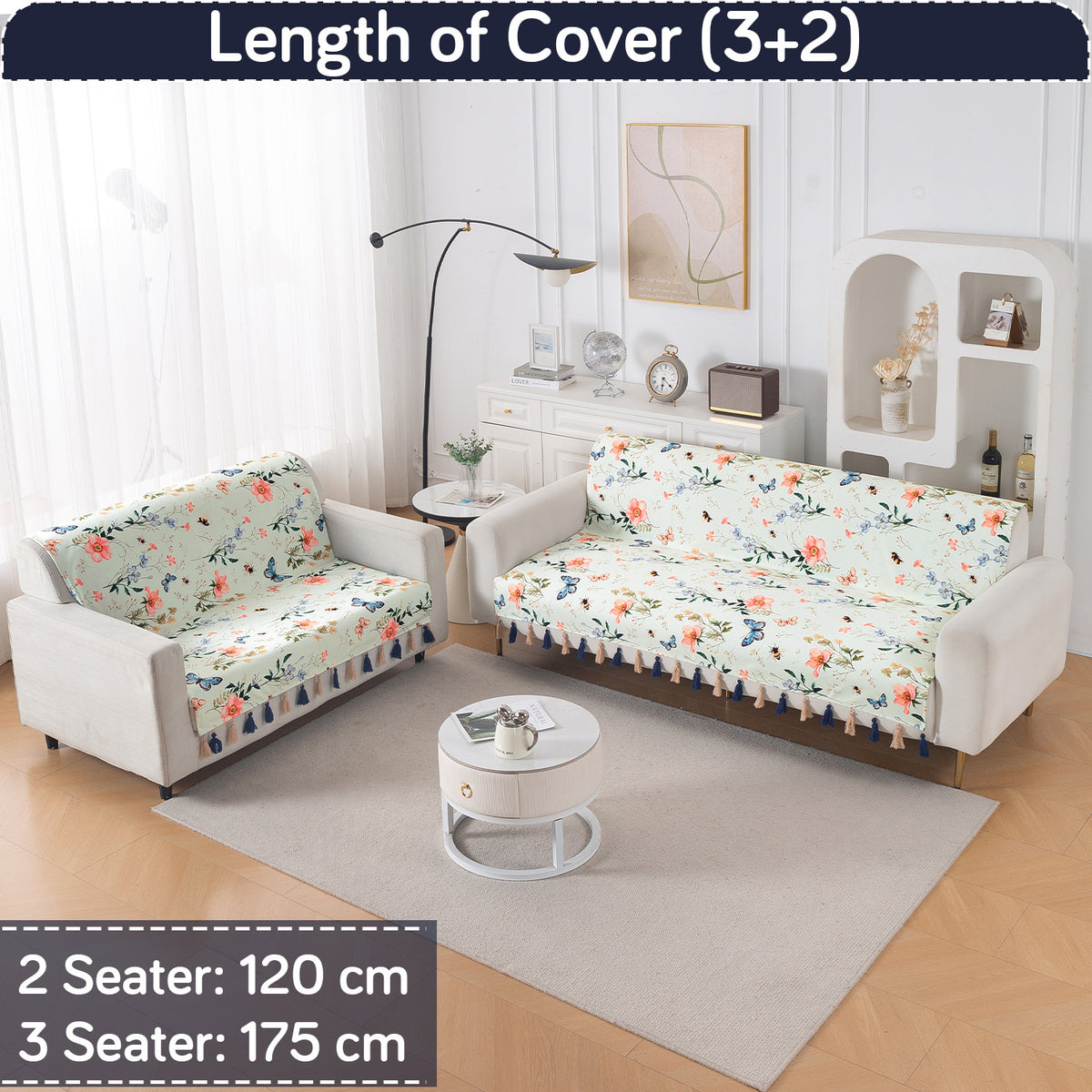 'Whispers of Nature' Series Holland Velvet Sofa Cover with Tassel, Pastel Butterfly Meadow