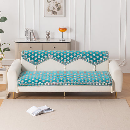 Heritage Weave Premium Jacquard Sofa Cover Set with Tassels - Emerald Teal