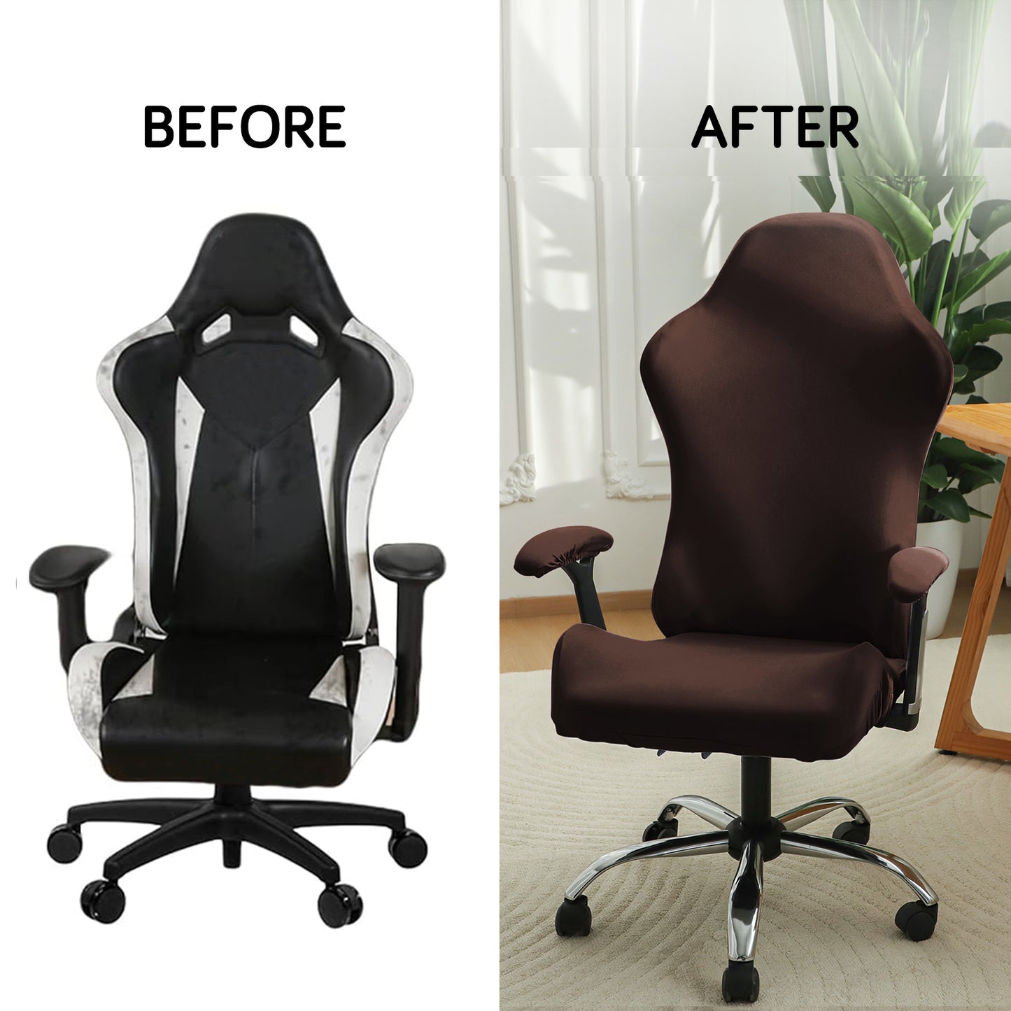 Gaming Chair Cover Stretchable Computer Rotating Chair Seat Covers Slipcover, Brown