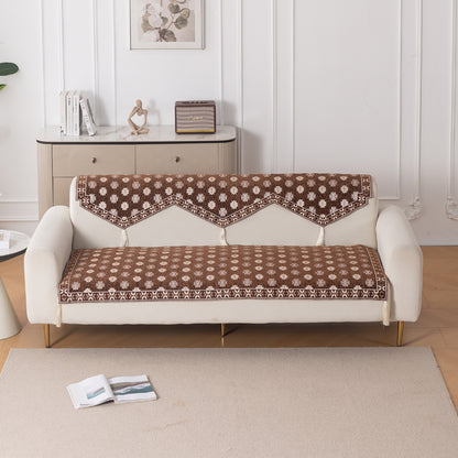 Heritage Weave Premium Jacquard Sofa Cover Set with Tassels - Russet Brown