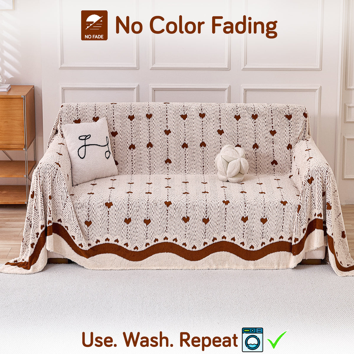 Buy Mocha Cream Colour Cozy Heart Series Luxury Plush Sofa Throw – Two Seater Sofas | HOKIPO