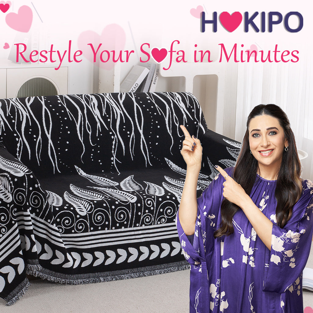Buy Premium & Stylish Black Fern Tribal Serene Abode Chenille 2 Seater Sofa Throw | HOKIPO