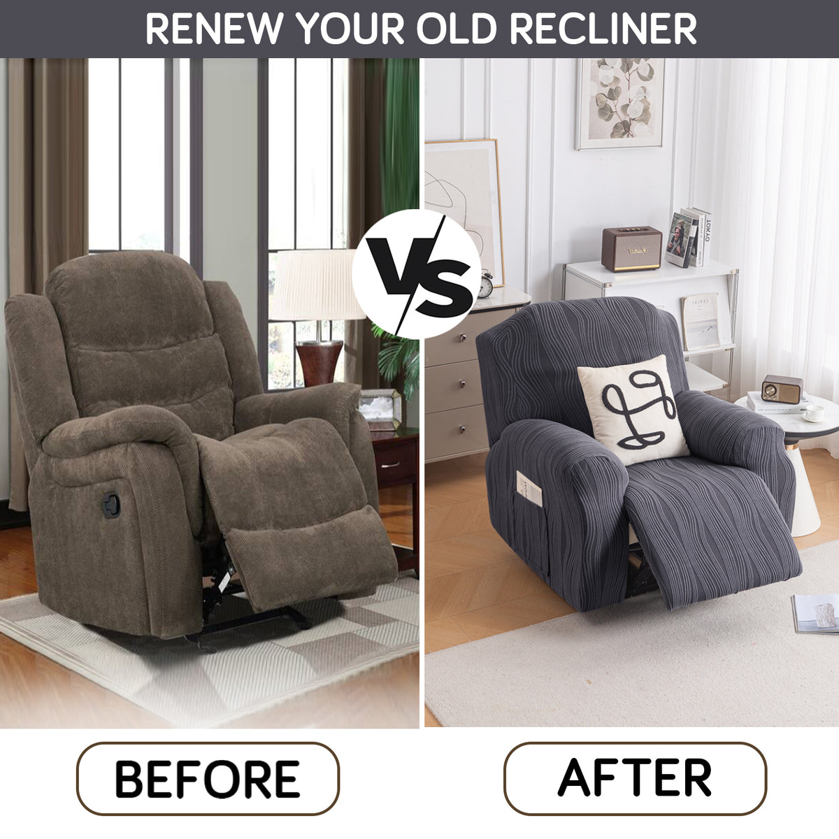 Renew Your Old Recliner For HOKIPO Knitting Jacquard Recliner Cover