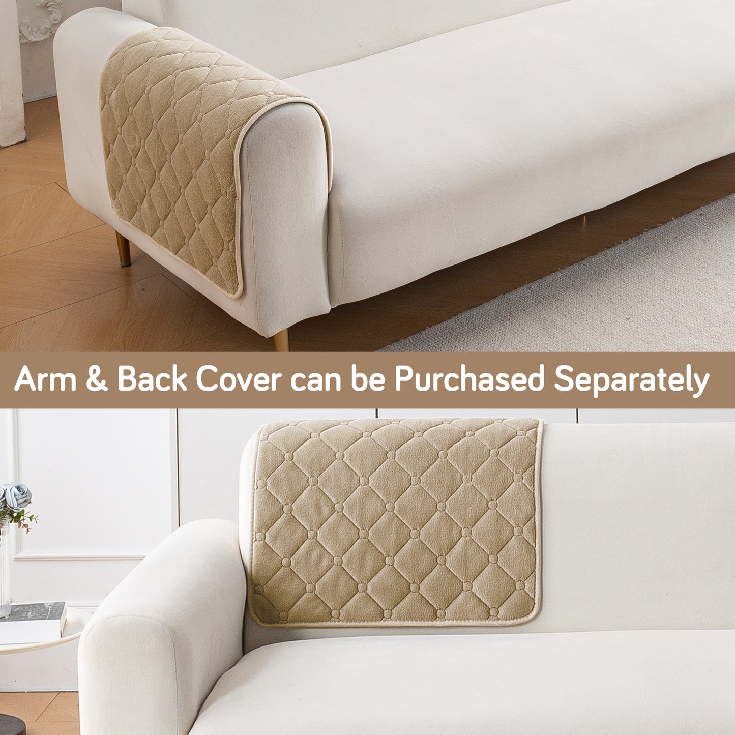Diamond Tuft Plush Sofa Cover Mat, Sand Beige