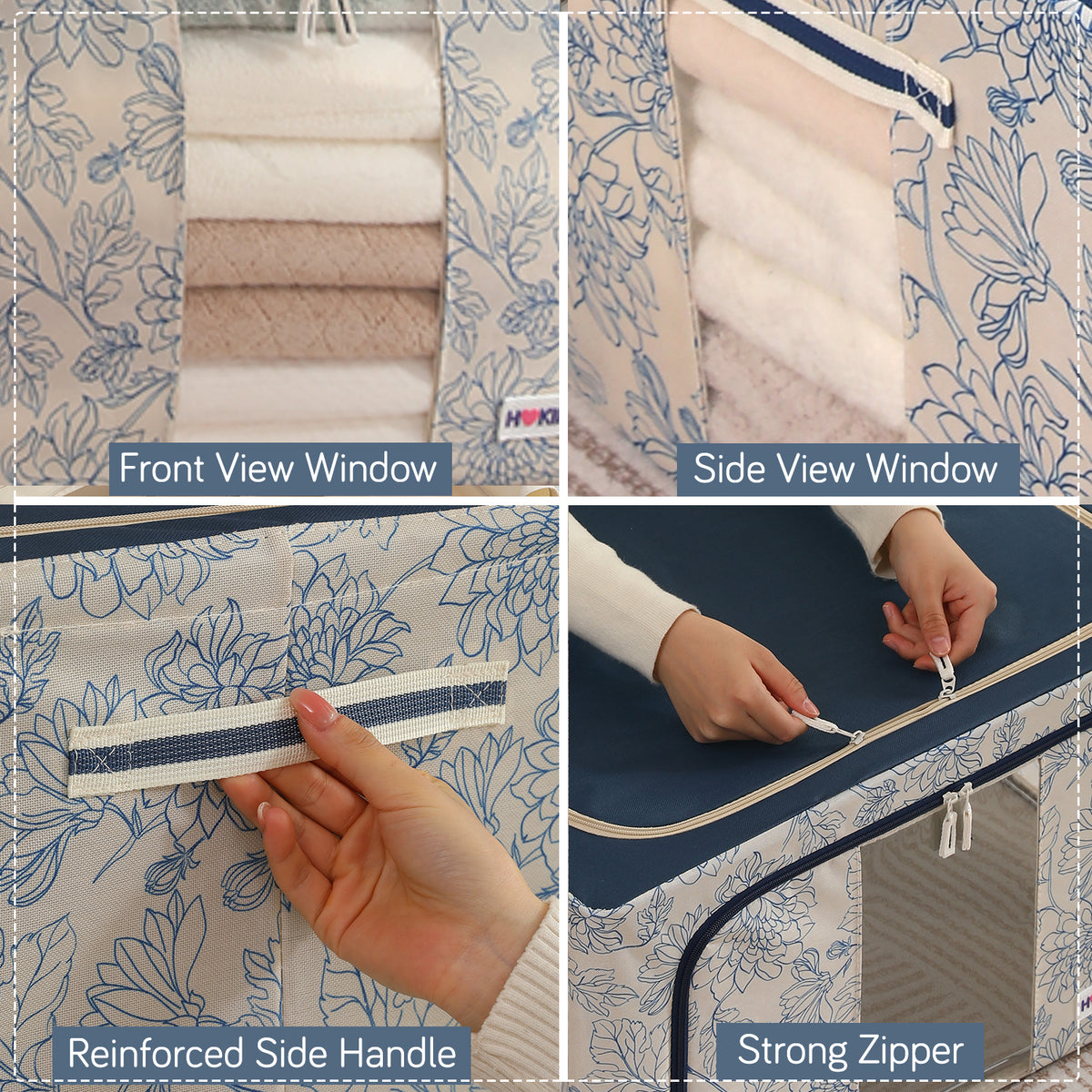 Foldable Cloth Storage Organizer for Wardrobe, Blue Blossom