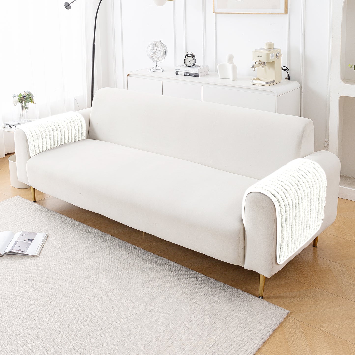 Faux Rabbit Fur Plush Anti-Slip Sofa Mat |Snuggle Fur Pearl White