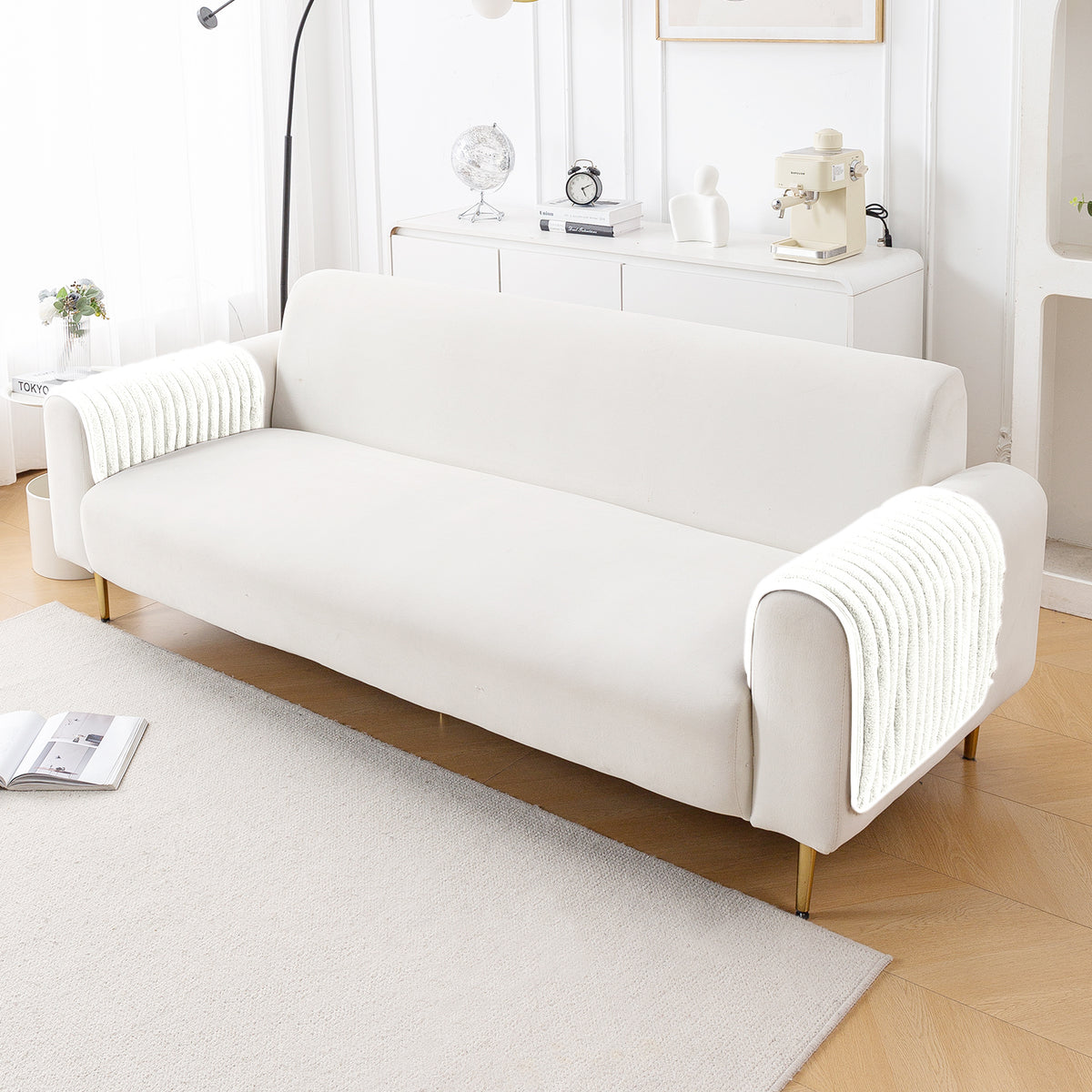 Faux Rabbit Fur Plush Anti-Slip Sofa Mat |Snuggle Fur Pearl White