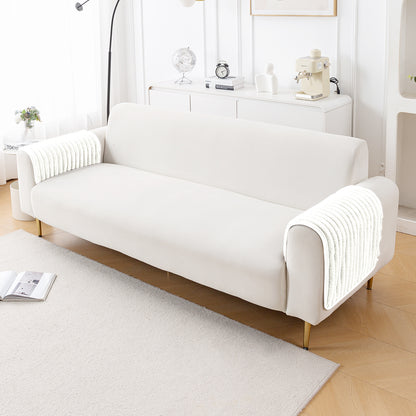 Faux Rabbit Fur Plush Anti-Slip Sofa Mat |Snuggle Fur Pearl White