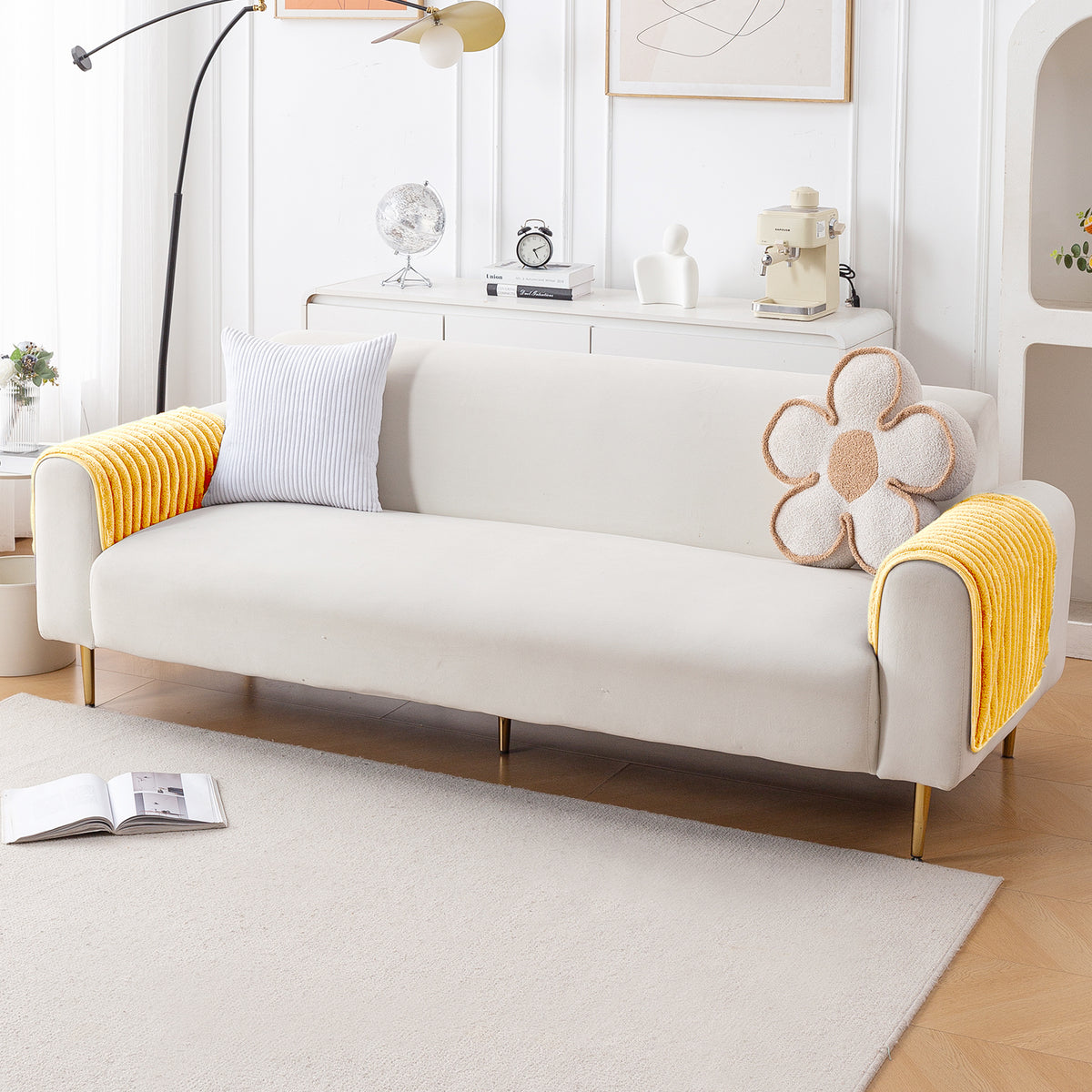 Faux Rabbit Fur Plush Anti-Slip Sofa Mat |Snuggle Fur Mustard Yellow