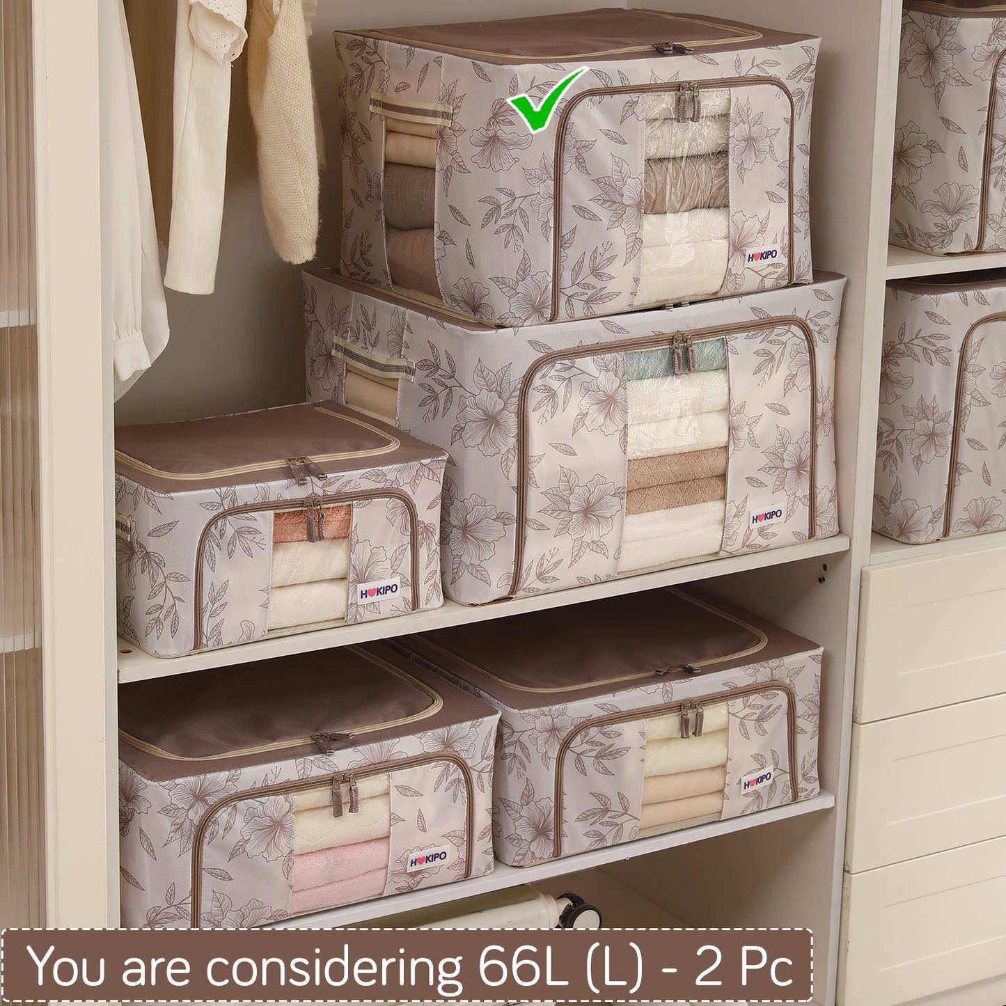 Foldable Cloth Storage Organizer for Wardrobe, Latte Floral