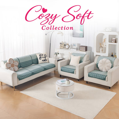 'Comfort Grid Series' Premium Quilted 5 (3+1+1) Seater Sofa Cover Set with Foam Filling | Gentle Blue