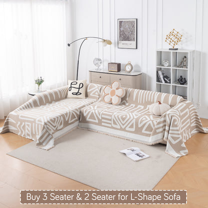 Buy Beige Colour Urban Tribe Chenille 3 Seater & 2 Seater for L-Shape Sofa Throw | HOKIPO