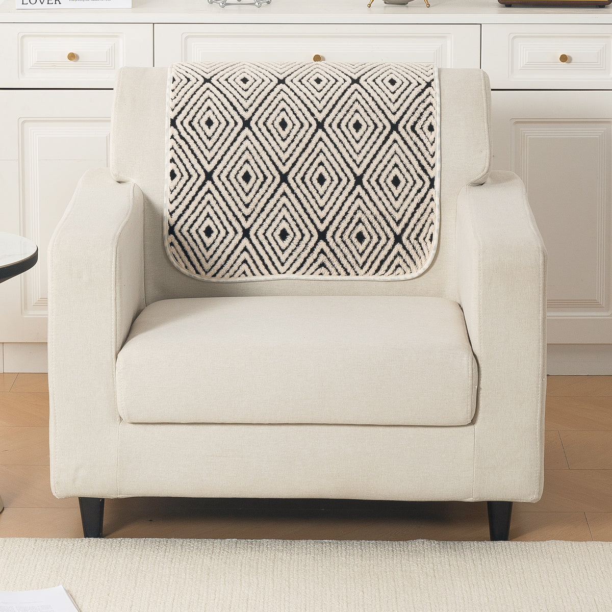 Luxury Plush Sherpa Anti-Slip Sofa Cover Mat, 'Noirea Series'| Geometric Diamond