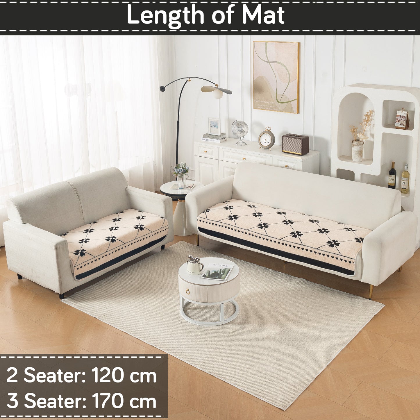 Luxury Plush Sherpa Anti Slip L Shape & Combination Sofa Mat, 'Noirea Series'|Floral Lattice