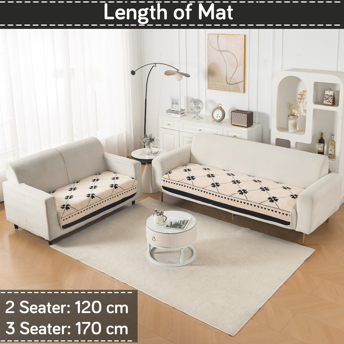 Luxury Plush Sherpa Anti Slip Combination Sofa Mat, 'Noirea Series'|Floral Lattice