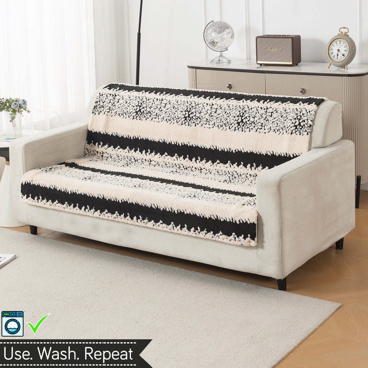 'Noirea Series' Plush Sofa Cover for Seat & Back, Textured Stripe