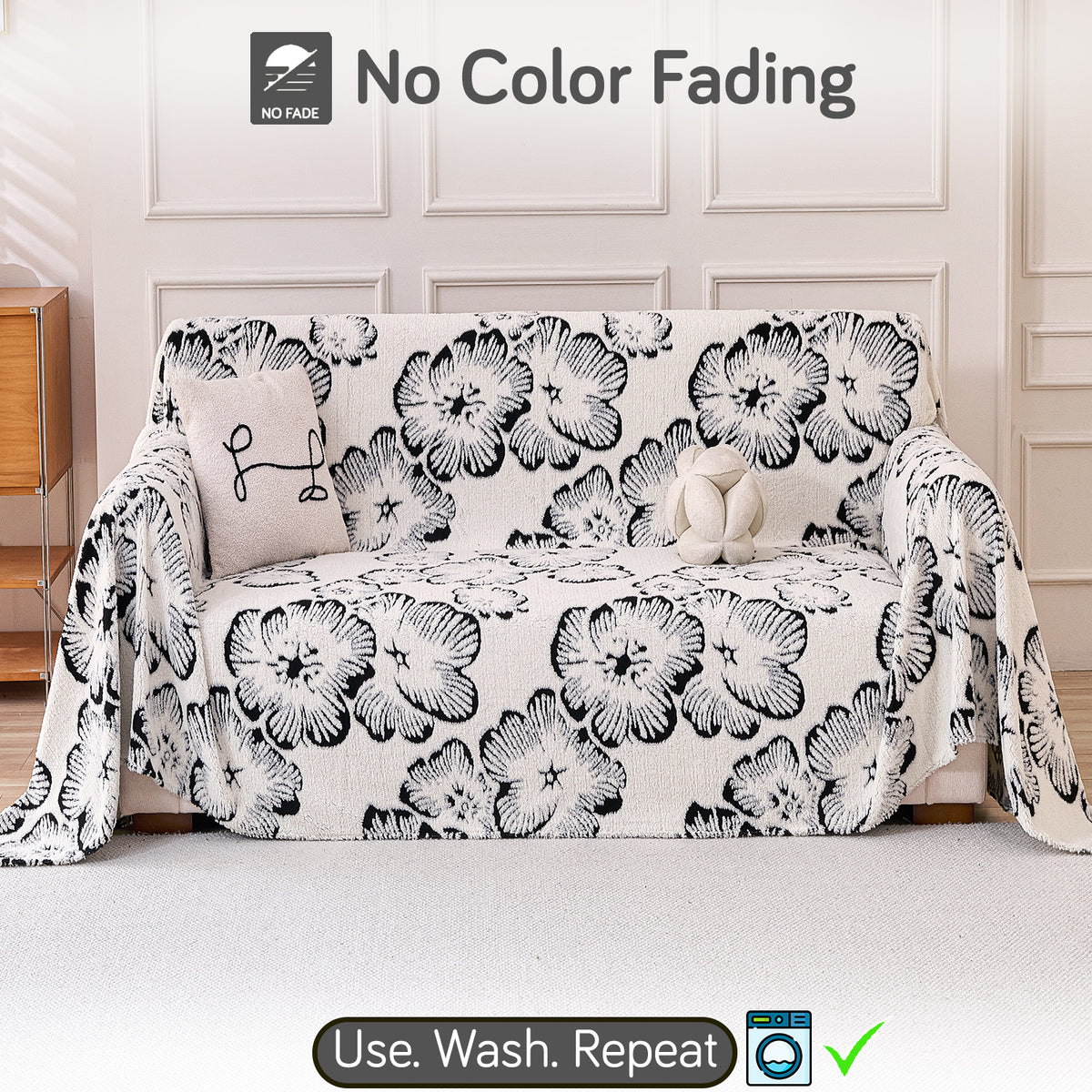 Buy Ivory Blossom Colour Camellia Blossom Luxury Plush Sofa Cover – 2 Seater Sofa | HOKIPO