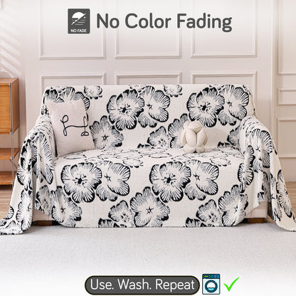 Buy Ivory Blossom Colour Camellia Blossom Luxury Plush Sofa Cover – 2 Seater Sofa | HOKIPO