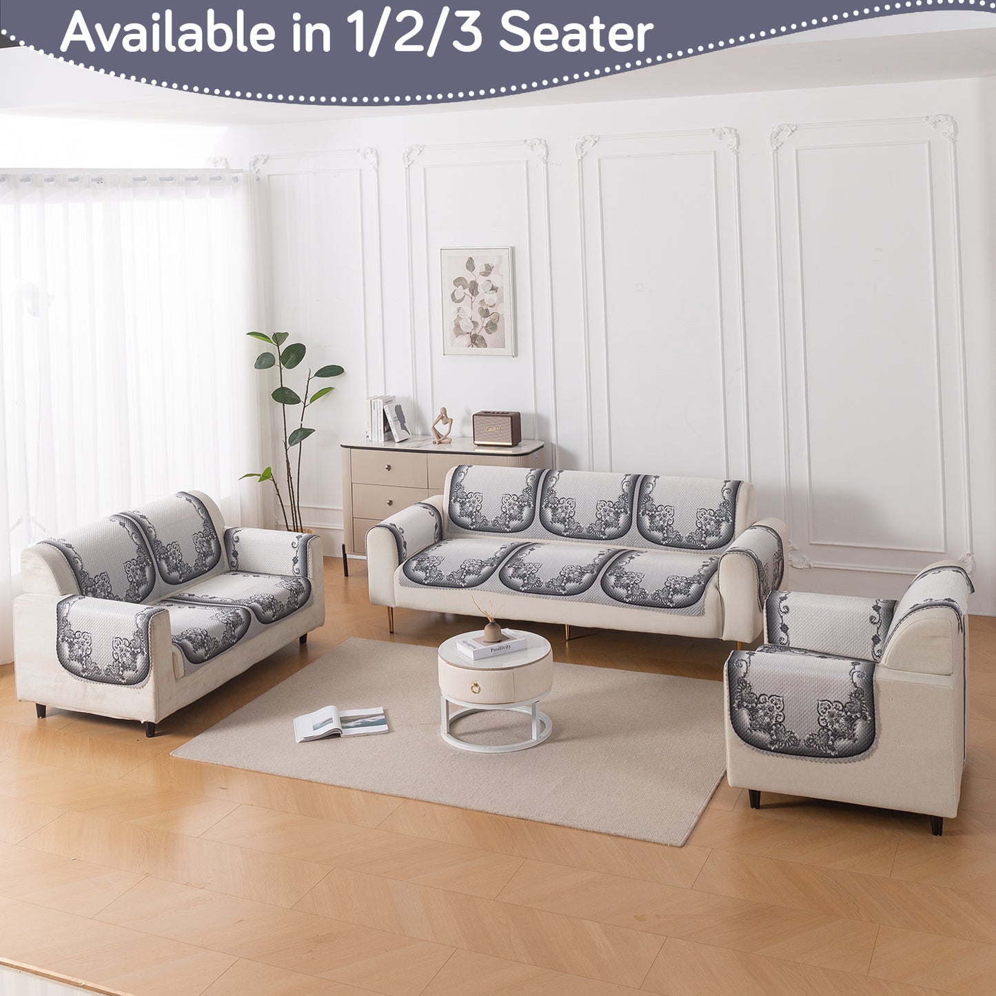 HeavenHue Fleece Soft Touch Quilted Sofa Cover Set Washable Sofa Panel for Seat & Back - Twilight Lace
