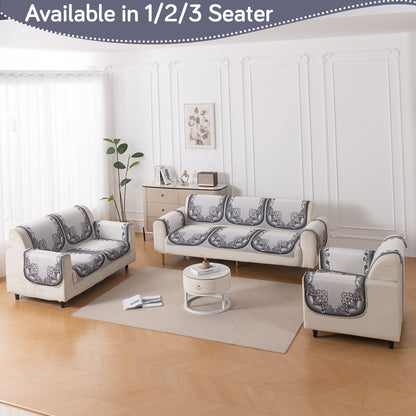 HeavenHue Fleece Soft Touch Quilted Sofa Cover Set Washable Sofa Panel for Seat & Back - Twilight Lace