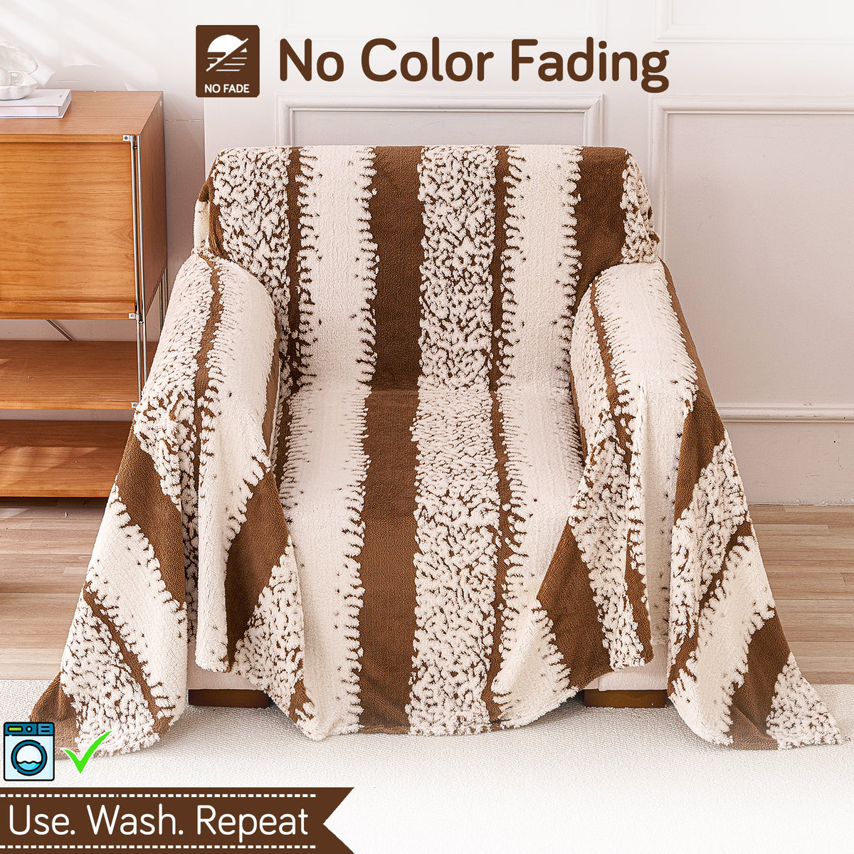 Buy Desert Brown Colour Luxury Wavy Plush Sofa Throw – Washable & Soft | HOKIPO