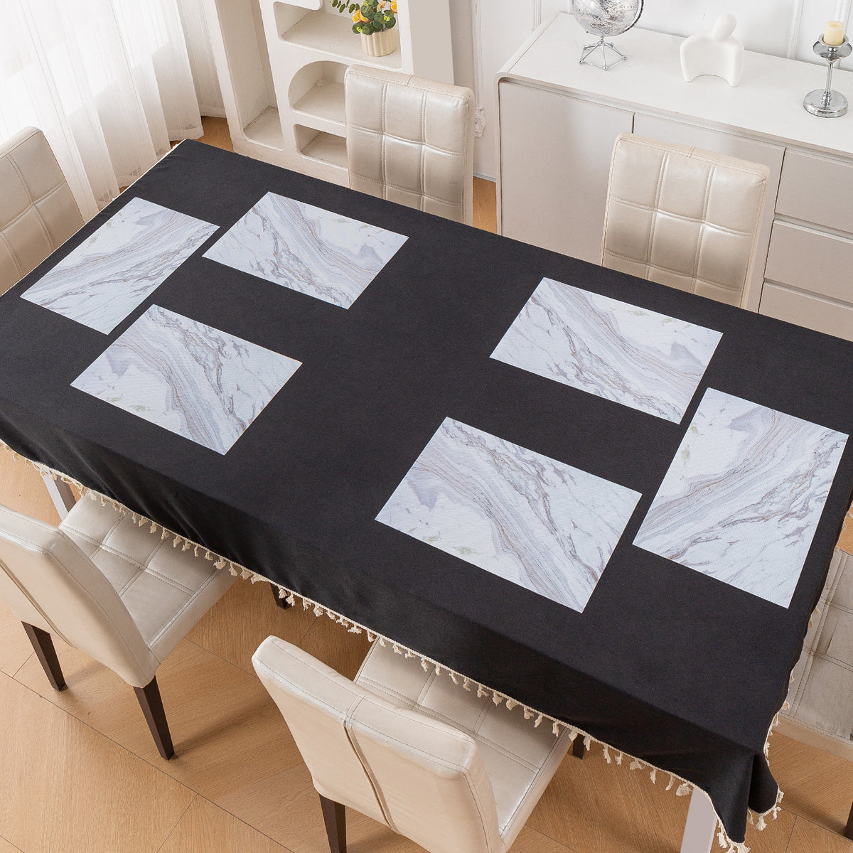 Marble Fusion PVC Mats for Dining Table, Glacier Vein - Frost Grey