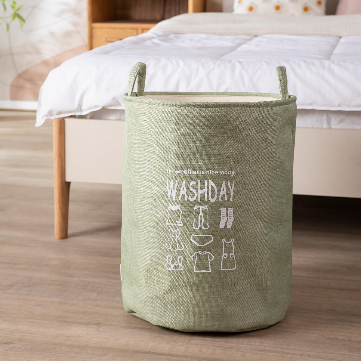 Folding Laundry Basket for Clothes, 43L - Green