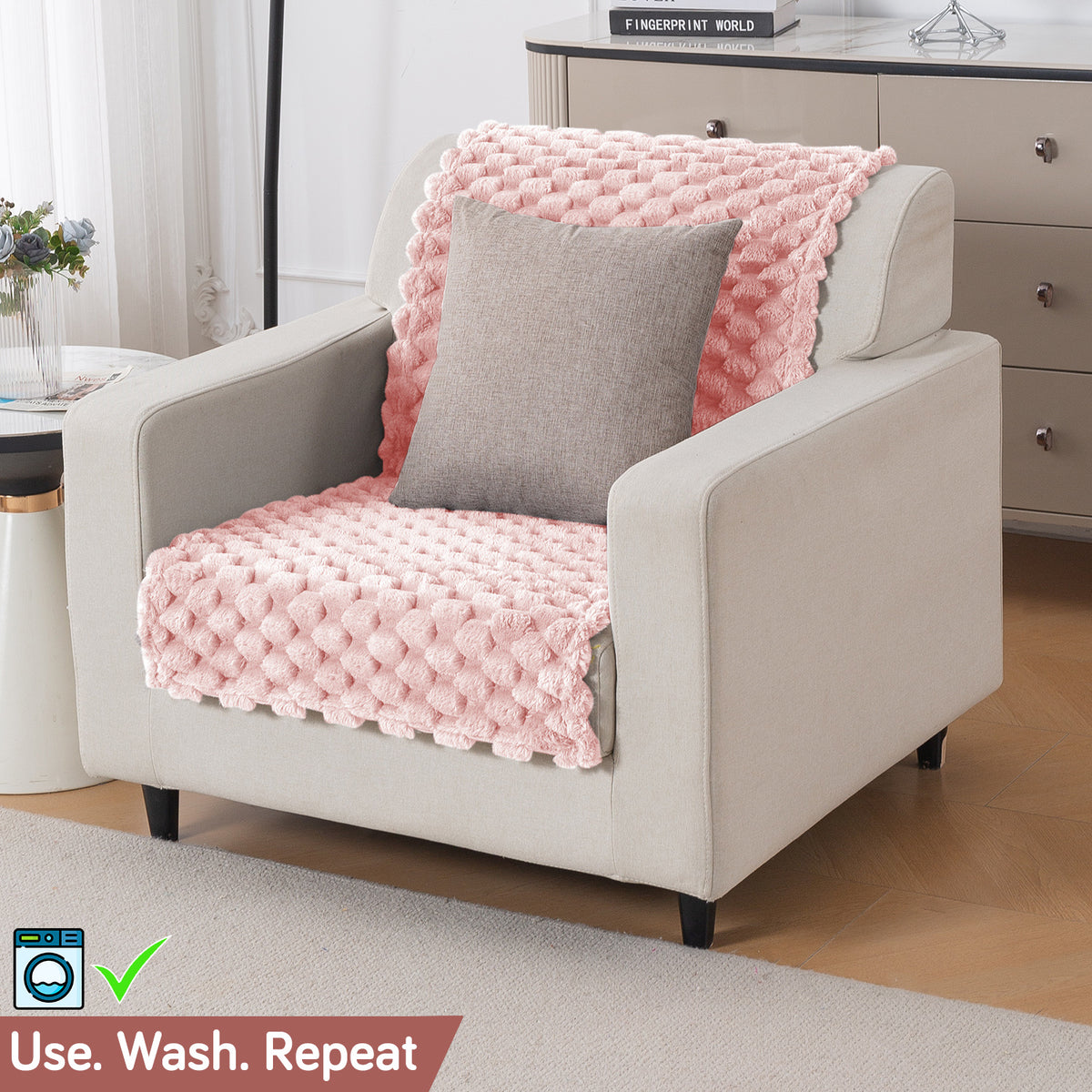 'BunnySoft Series' Plush Sofa Cover Throw for Sofa Seat & Back, Flamingo Pink
